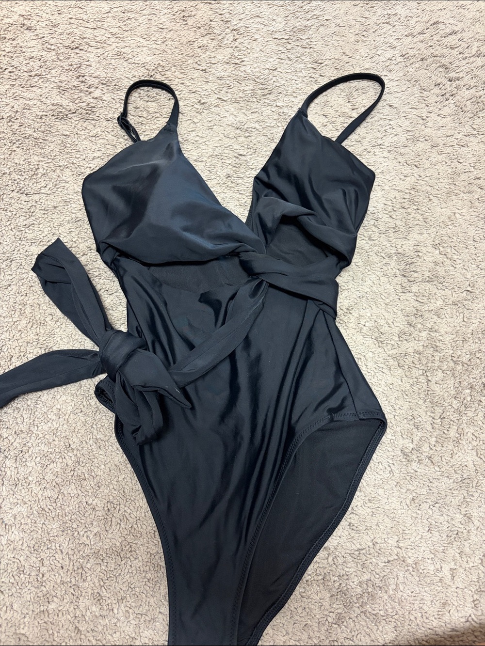 aerie Black One-Piece wrap Swimsuit with Side Tie